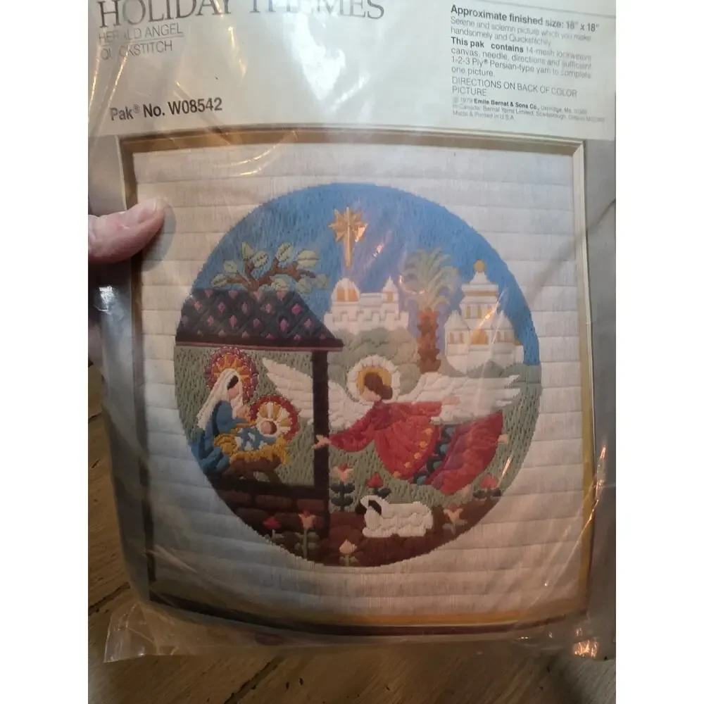 Vtg 1979 BERNAT Holiday Quick Cross-Stitch Kit New Herald Angel, Three Kings Lot